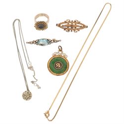 Silver and gold plated sunflower ring by Sheena McMaster, 9ct gold Victorian brooch, 14ct ...