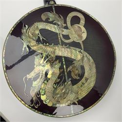 Chinese F-hole eight-string mandolin with sunburst finish, mother-of-pearl inlay of dragons chasing the flaming pearl and dragon carved headstock L71cm