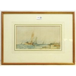  John D Bell (British fl.1865-1910): Fishing Boats off the Coast, watercolour signed and dated 1875, 17cm x 32cm  