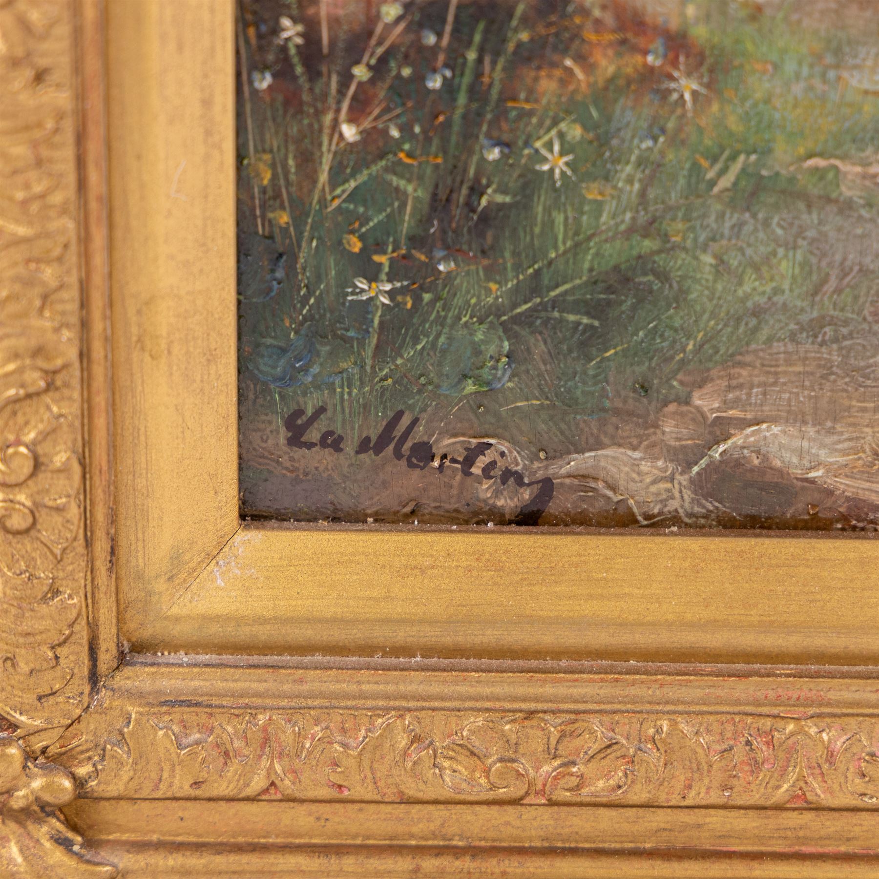 Manner of Hans Zatzka (Austrian 1859-1945): Lady and Cherub in Moonlit Garden, oil on panel indistinctly inscribed, 49cm x 24cm 