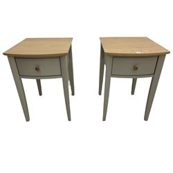 Pair of grey and oak finish bedside lamp tables, with drawer