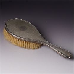 Five piece silver backed dressing table set Birmingham 1929 Maker Deakin & Francis Ltd and a Victorian glass globe scent flask with screw off silver cover  