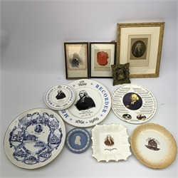 A selection of various Methodist related items, to include two framed prints of Rev John Wesley, a framed wax seal inscribed beneath 'Seal of the Methodist Conference', small gilded frame with relief side profile of John Wesley, and various ceramics with Methodist related decoration, including a Wedgwood Jasperware pin dish, etc. (Qty). 