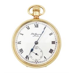 9ct gold open face keyless lever presentation pocket watch by J W Benson, London, white en...