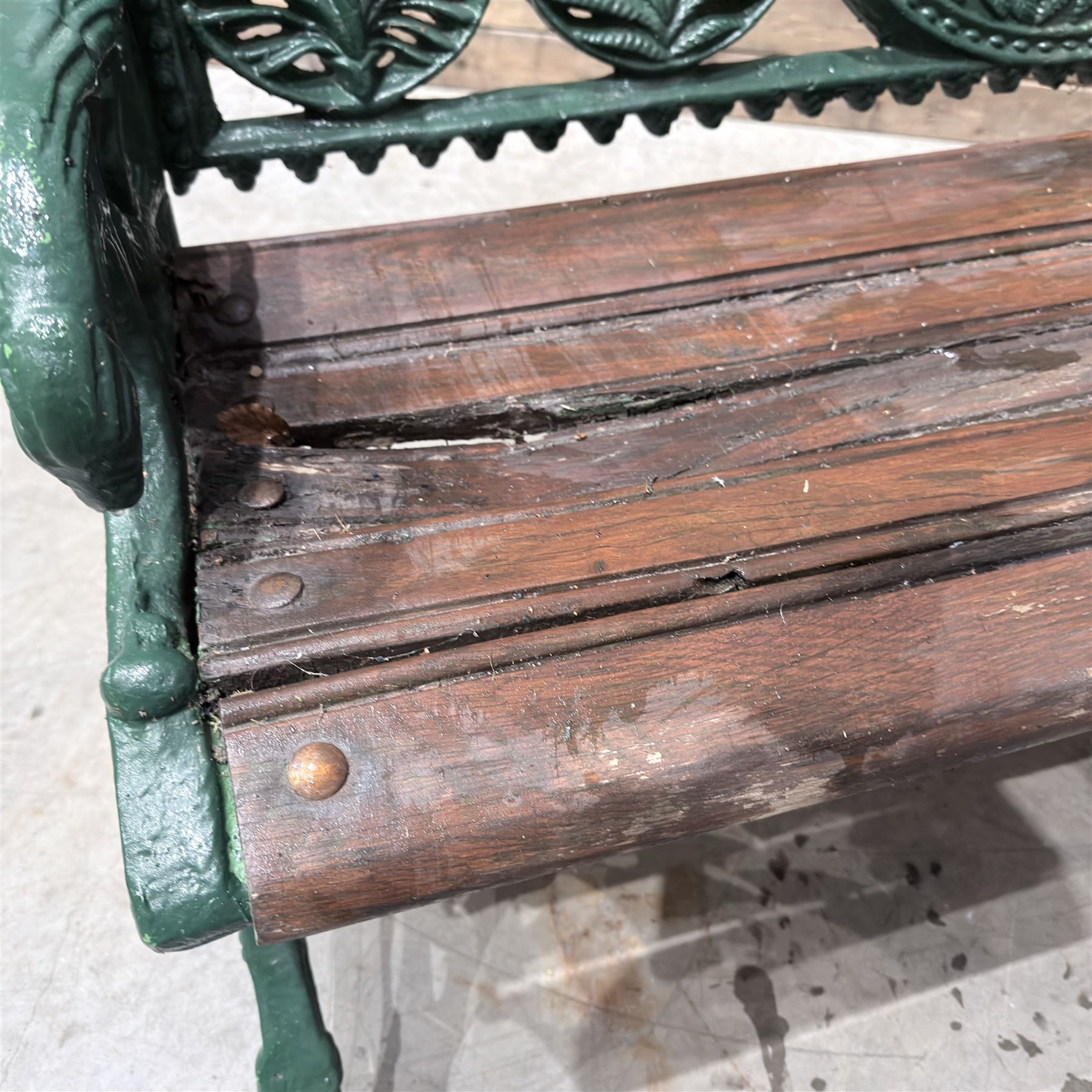 Cast iron and wood slatted garden bench