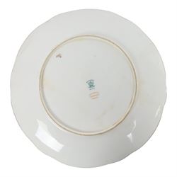 20th century Coalport plate, the centre painted with apples and grapes, signed FH Chivers, with fluted edge, the border decorated with gilt swags and scrolling foliage on a dark blue ground, green printed mark beneath, D23cm 