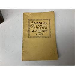 Singer sewing machine no. EA584046 in case (missing key) and Singer Manual of Family Sewing Machines