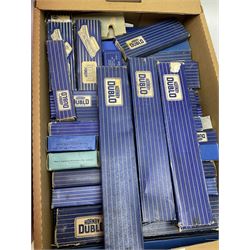 Hornby Dublo - large collection of three-rail track including straights, curves, half rails, quarter rails, small sections, various points, decouplers, diamond crossings etc, some boxed and some empty boxes