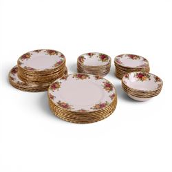 Royal Albert Old Country Roses tea and dinner service for twelve, including teapot, milk jug,  covered sucrier, cups and saucers, dinner plates, side plates, bowls etc