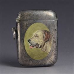 Late Victorian silver vesta case, of typical rectangular form, hand painted with the head ...