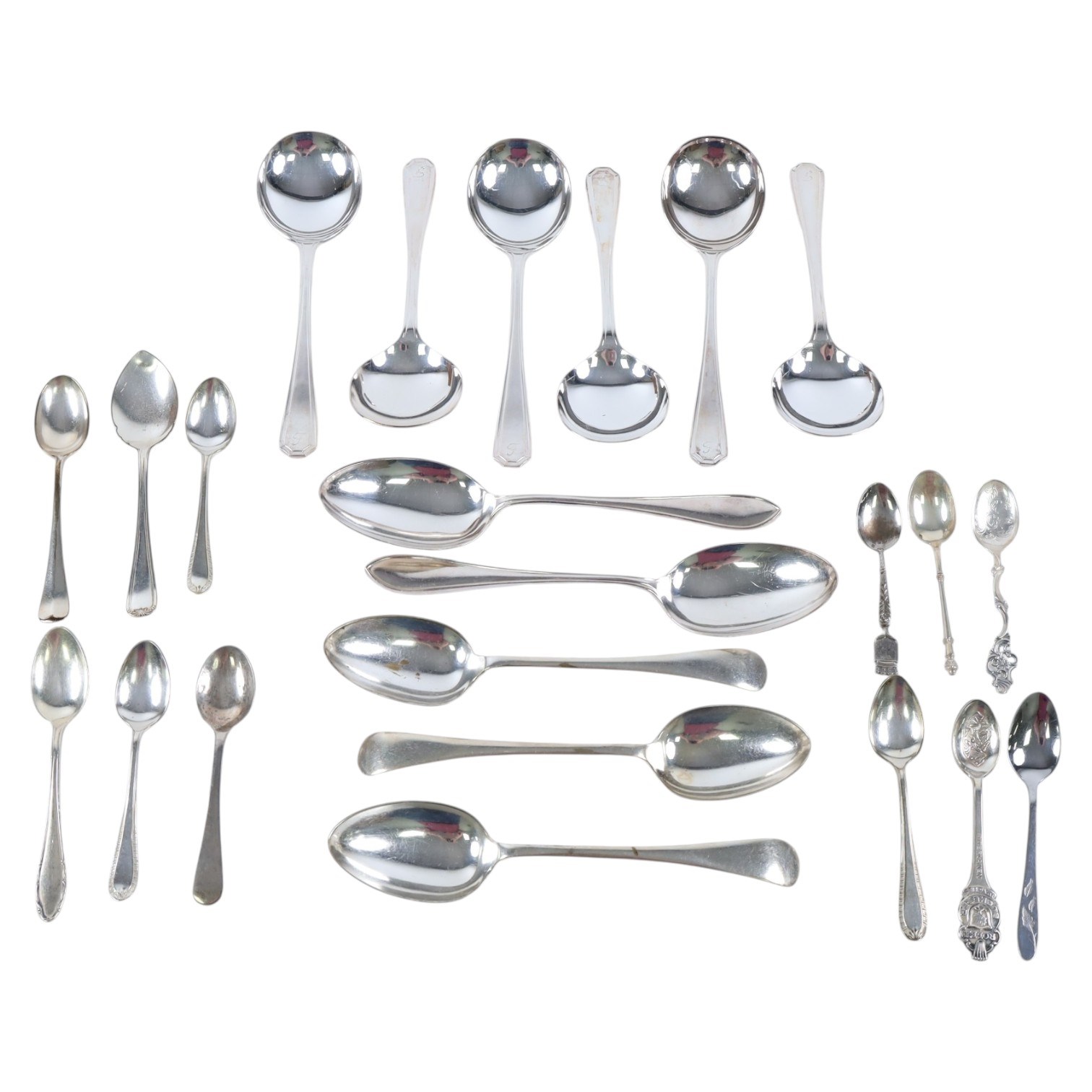 Silver napkin ring, hallmarked, together with silver plated canteen of cutlery and further silver plated wares