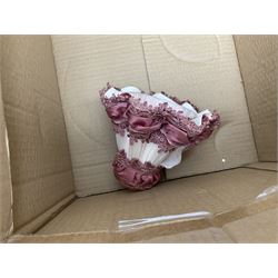 French Adrian helmet and cow horn gong stand; and quantity of lamp shades, etc, helmet H47cm