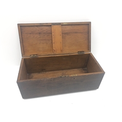  Victorian oak Military chest, hinged lid with inset brass plaque inscribed  'Designed by Captain Holden made by J Pitkin London 1888 No.1' W82cm, D35cm, H29cm  