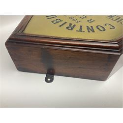 Hexagonal mahogany church donation box, the brass front inscribed 'Contributions for the relief of the sick and infirm blind. Blessed is the man that provideth for the sick and needy', H62cm 