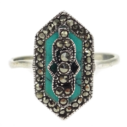  Silver marcasite and turquoise dress ring, stamped 925   
