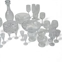 Waterford Crystal 'Colleen' pattern cut glass decanter, H34cm; together with other crystal wares including Stuart and Edinburgh examples, many unmarked