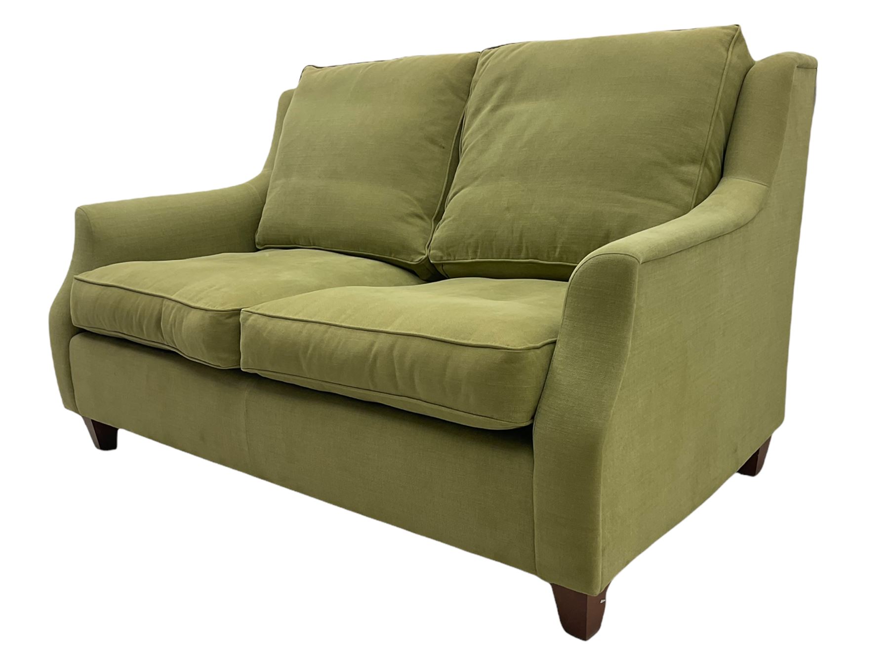 Wesley-Barrell two seat sofa and pair of matching armchairs, upholstered in sage linen fabric