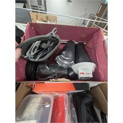 Collection of photography equipment, including flashes, hoods, filters, telephoto lens, bags, etc
