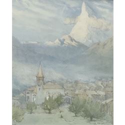 Nelson Ethelred Dawson (British 1860-1941): Alpine Village, watercolour signed 27cm x 23cm 