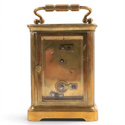 Richard & Co of Paris brass carriage clock with Roman dial, in original leather travel case, H13cm