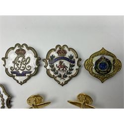Four enamelled sweetheart brooches - Army Pay Corps, Royal Berkshire Regiment, Army Service Corps and York & Lancaster; another Army Service Corps brooch with mother-of-pearl background; and three aircraft pin brooches (8)