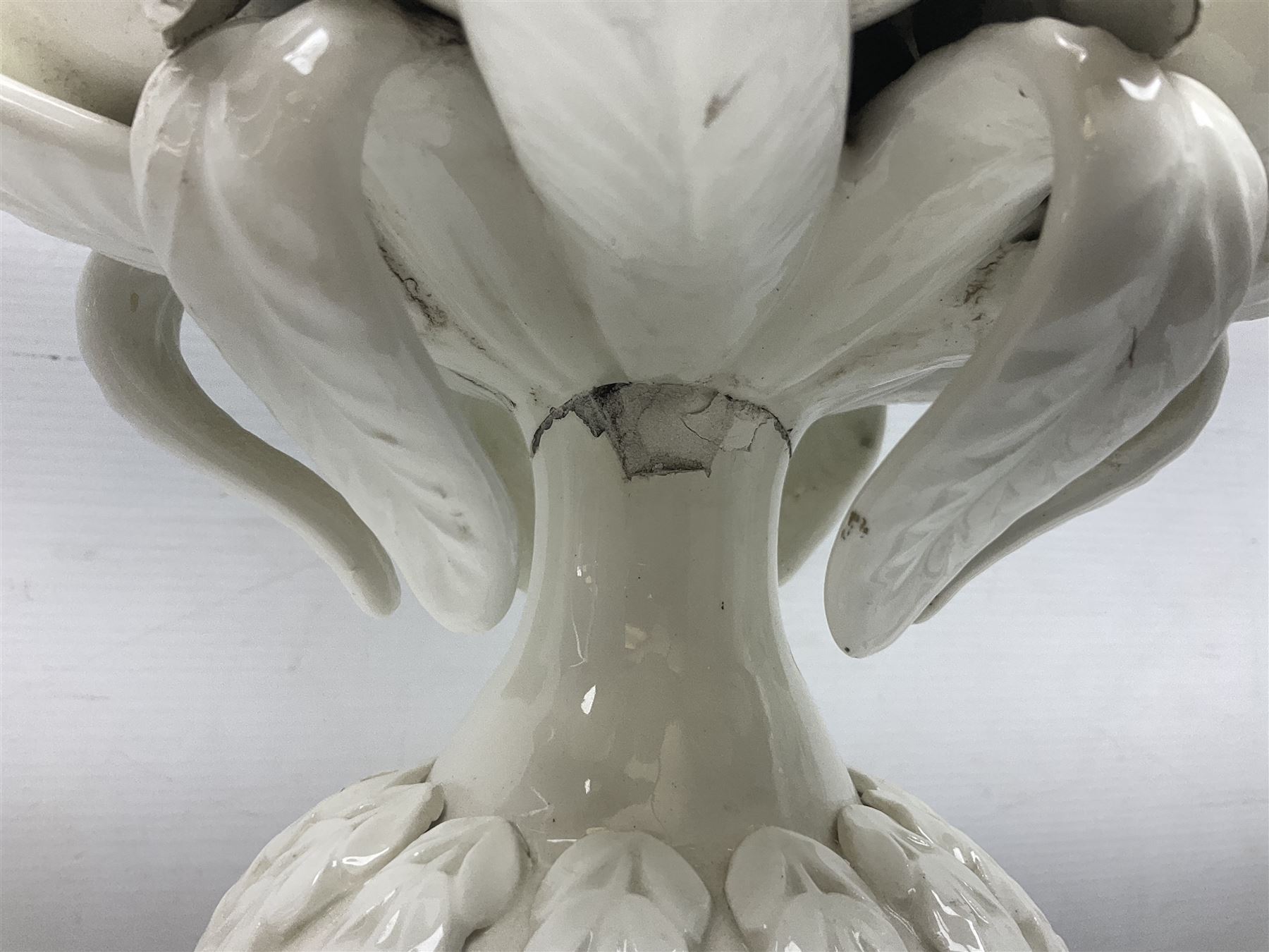 Pair of Casa Pupo white-glazed table lamps, modelled as a fruit upon a column of baluster form with foliate decoration, on a giltwood base, H62cm