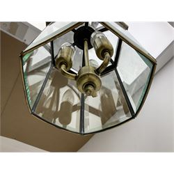 Hexagonal brushed metal and bevelled glass panelled lantern light fitting, H38cm
