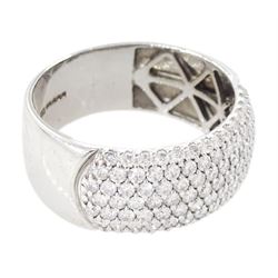18ct white gold pave set round brilliant cut diamond dome ring, Sheffield 2011, total diamond weight approx 1.40 carat 