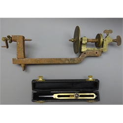  Set of brass & steel Variable Dividers inscribed Roberts in case & a Watchmakers Lathe, L32cm max (2)  