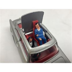 Corgi - die-cast model of James Bond Aston Martin DB5 No.271 with silver body and red interior, gold bumpers and four-spoke wheels, James Bond and two bandit figures; original window box with header card; and Dinky Shado 2 Mobile with one missile No.353; in window box (2)