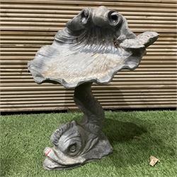 Lead bird bath in the form of a shell on a dolphin - THIS LOT IS TO BE COLLECTED BY APPOINTMENT FROM DUGGLEBY STORAGE, GREAT HILL, EASTFIELD, SCARBOROUGH, YO11 3TX