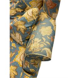 Lincoln House - two seat sofa (W170cm), wingback armchair (W94cm), and armchair (W90cm), upholstered in blue ground fabric with floral pattern