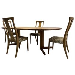 Gudme Mobelfabrik - mid-20th century teak extending dining table (D123cm - L221cm, H72cm); together with a set of four teak dining chairs with upholstered seats 