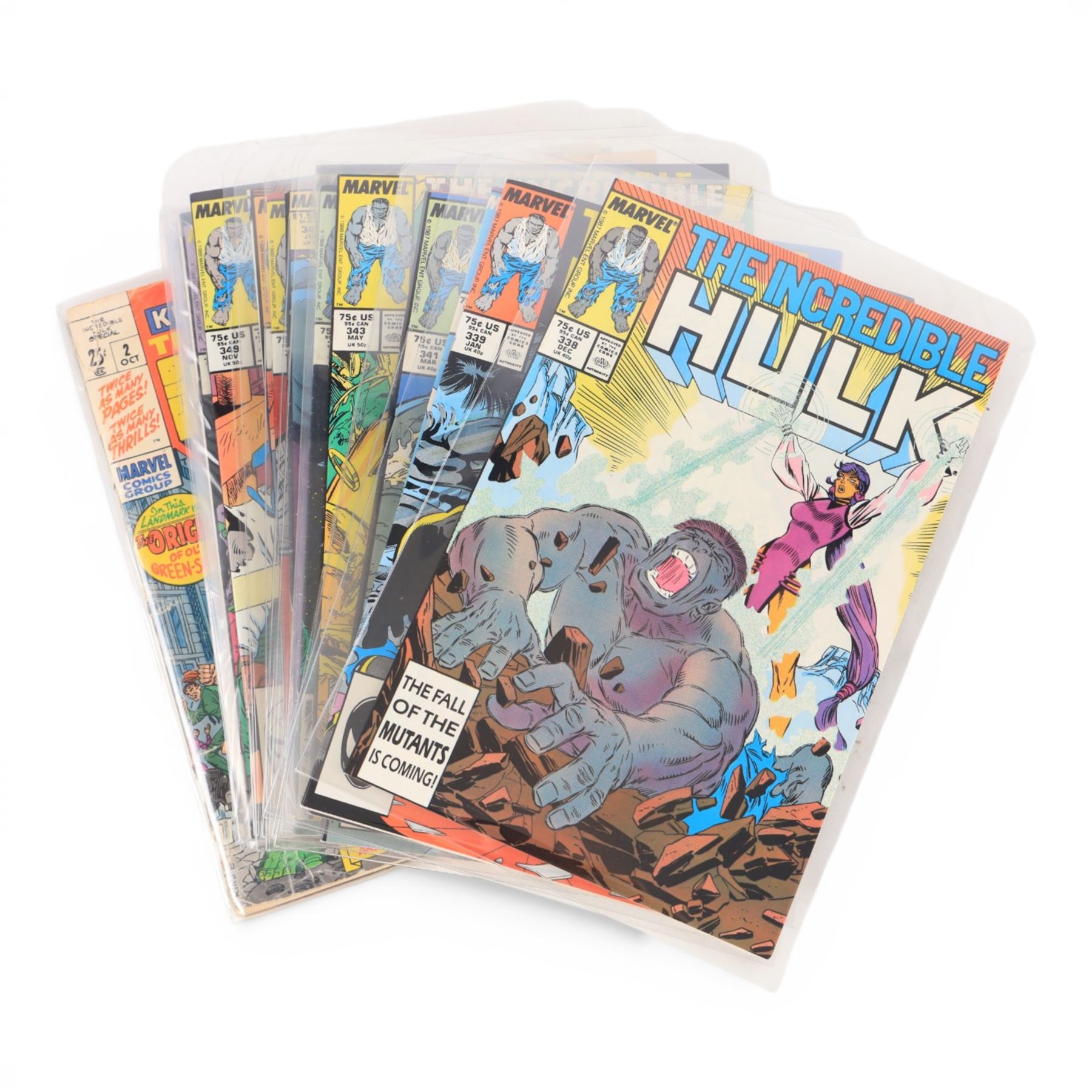 Sixty Marvel Bronze Age and later 'The Incredible Hulk' comic books, spanning years 1984-1992, comprising issues #302-#347, #349, #351-#357, #394, King Size Specials #2 and #3 and annuals #11, #12 and #15