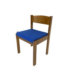 Set of six light oak chairs, upholstered blue seats (6)
