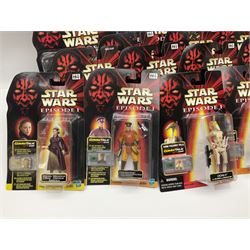 Star Wars - twenty-five 1998/1999 Star Wars Episode One figures and accessory sets by Hasbro in original card backed packaging; both Collection 1 and 2 with Electronic Commtalk reader for each figure's commtalk chip.