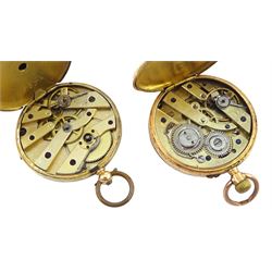 Two early 20th century 14ct gold cylinder pocket watches, both stamped 14K