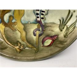 Moorcroft charger decorated in Seahorse pattern, circa 1960, with painted and impressed marks beneath, D26cm