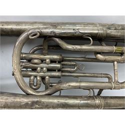 Boosey & Co silver plated 'Solbron' Class A Tuba c1920, serial number 102760, with compensating pistons and foliate engraved decoration H106cm 