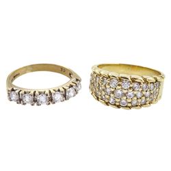 Gold six stone cubic zirconia ring and other one cubic zirconia dress ring, both hallmarked