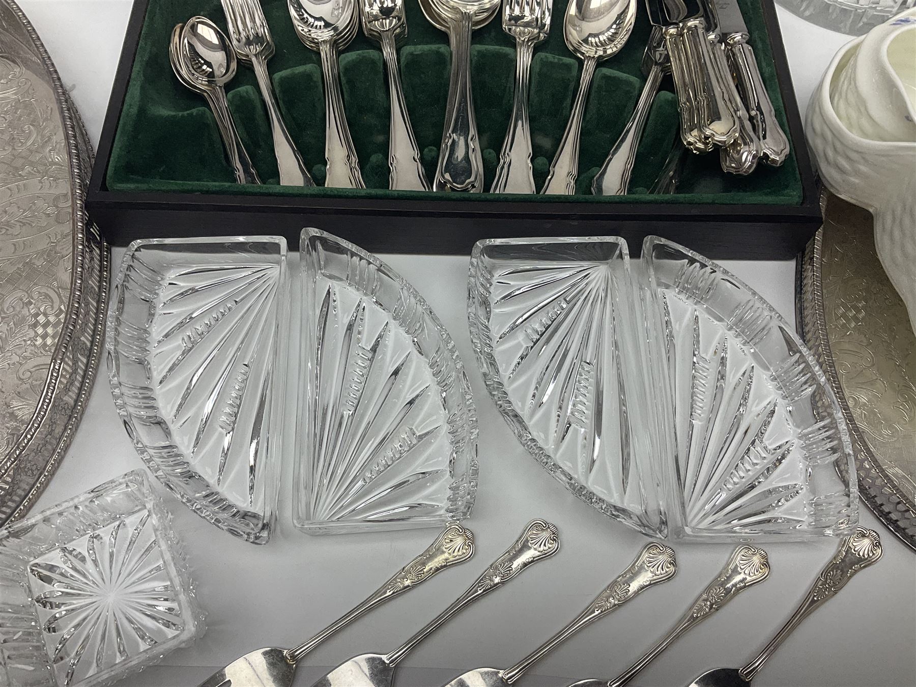 Canteen of cutlery together with Coalport basket, glass decanters and other collectables 