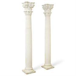 Pair of cast composite Corinthian architectural columns, the Corinthian capital decorated ...
