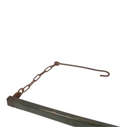 Green painted yoke with iron fittings and hooks, L118cm