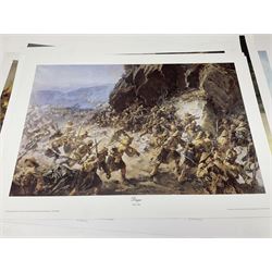 Large poster entitled 'Crests and Badges of the British Army in Daily Use 56 x 86cm; together with twenty-five colour prints of military interest including Crimean War, Boer War, WW2 etc; various sizes; all unframed
