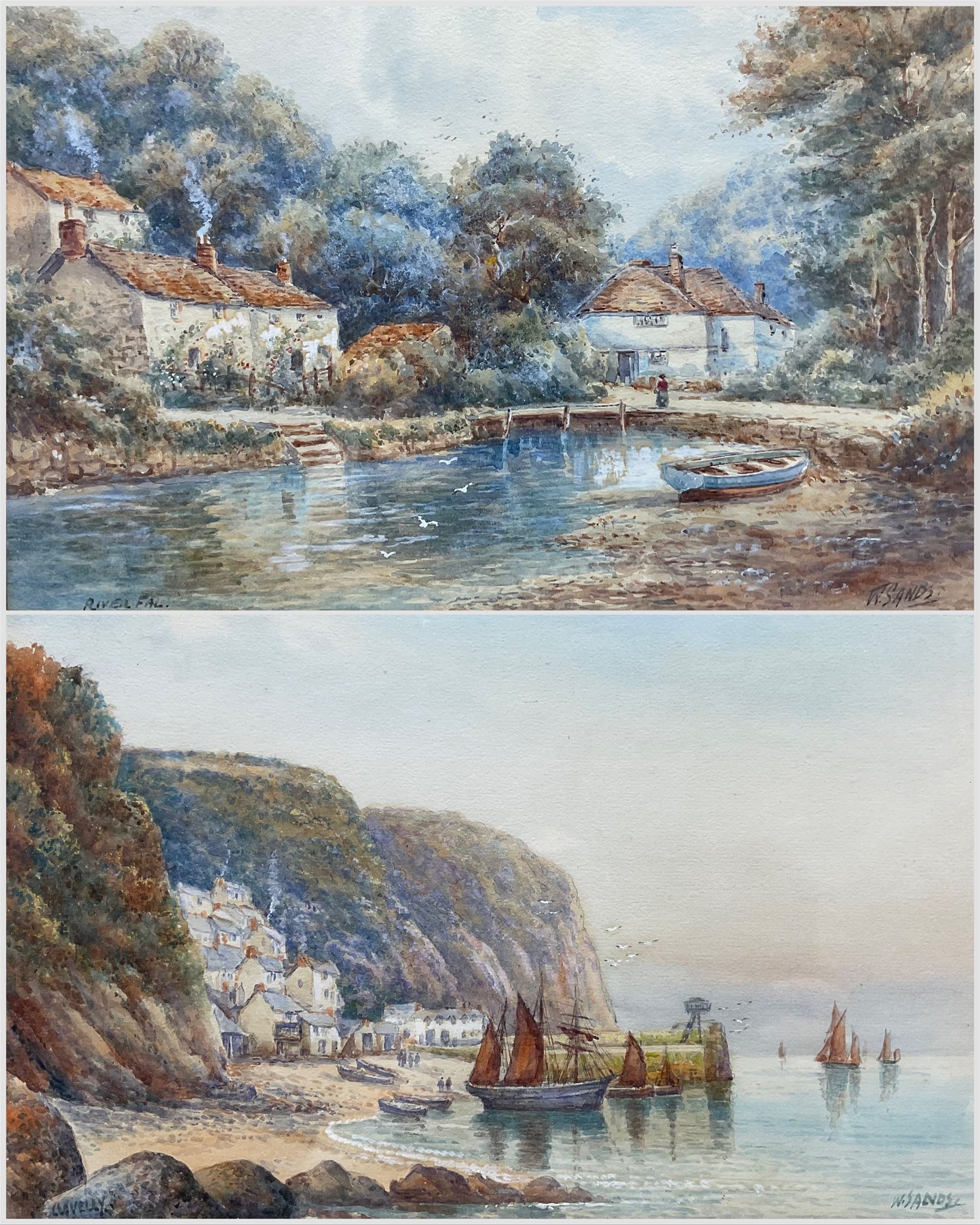 W Sands aka Thomas Herbert Victor (British 1894-1980): 'Clovelly' and 'River Fal', pair watercolours signed and titled 24cm x 34cm (2)