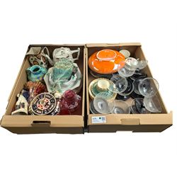 Shelley lustre bowl, Paragon Rockingham pattern tea wares and other glassware and ceramics, in two boxes 