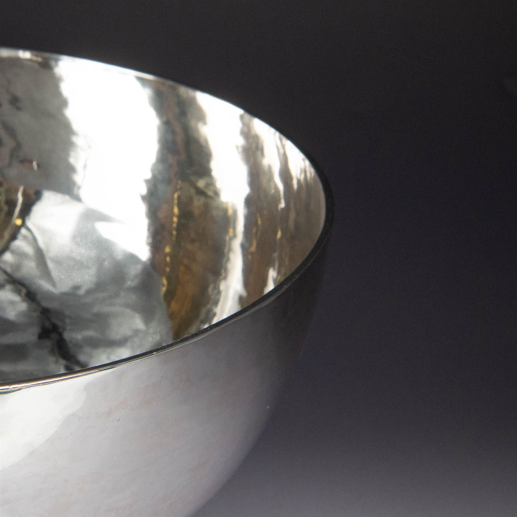 1930s silver bowl, of circular form with planished finish, upon a circular base, hallmarked C J Vander Ltd, London 1938, H12cm, D27cm