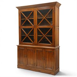 OKA - Glazed bookcase dark oark cabinet, the top with projecting cornice above astragal st...