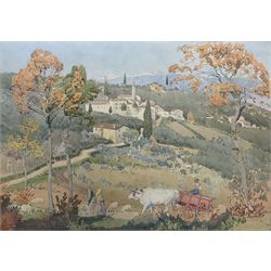 Alexander Gair Wilkinson (British 1882-1957): 'Autumn Day in Tuscany', watercolour signed and dated 1932, 'Fine Art Society' label verso 49cm x 70cm