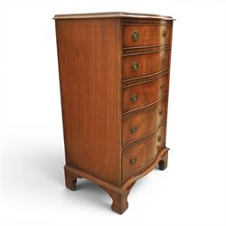 Reprodux - 20th century mahogany narrow serpentine chest, with six graduating drawers, later fitted with dividers, raised on bracket feet